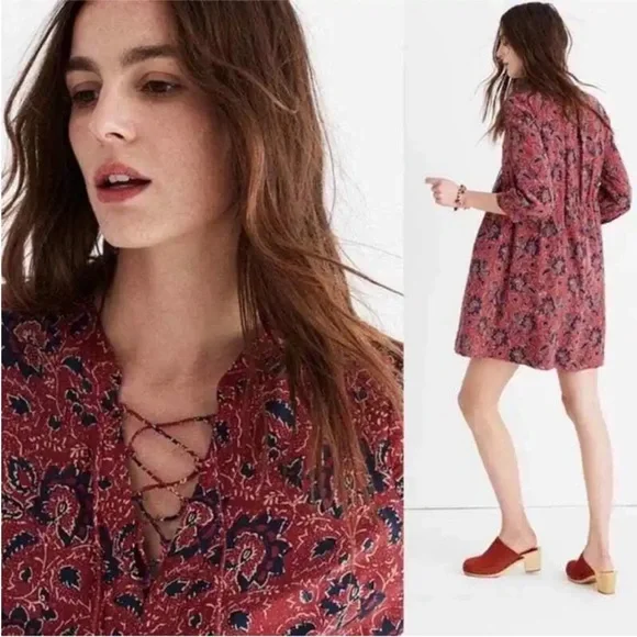 Madewell assam silk floral lace up dress size M - Picture 3 of 11